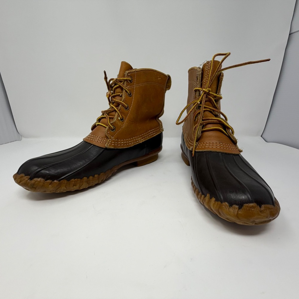 LL‎ Bean 6" Bean Boots Women Size 8 Tan Black Leather Rubber Duck Boots USA Made
